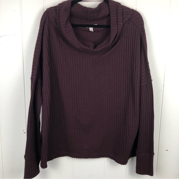 Free People Womens Juicy Waffle Knit Top Surplice Back Cowl Neck Small - Picture 2 of 10